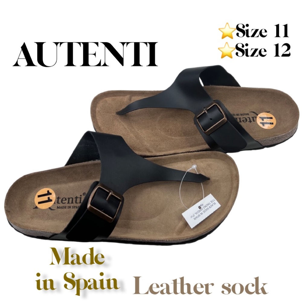 New men’s Autenti black made Spain toe thong sandals leather upper 11&12 MSRP$60